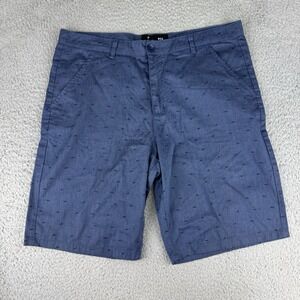Public Record Shorts Mens 34 Blue‎ Fish Flat Front Mid Rise Slash Pockets